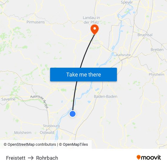 Freistett to Rohrbach map