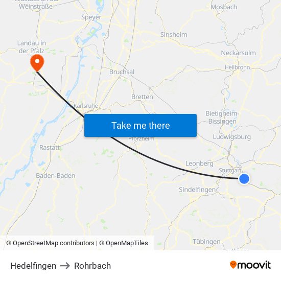 Hedelfingen to Rohrbach map