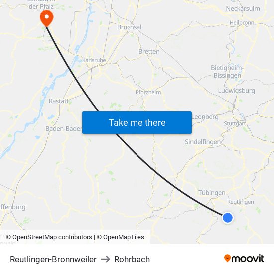 Reutlingen-Bronnweiler to Rohrbach map