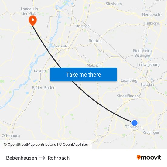Bebenhausen to Rohrbach map