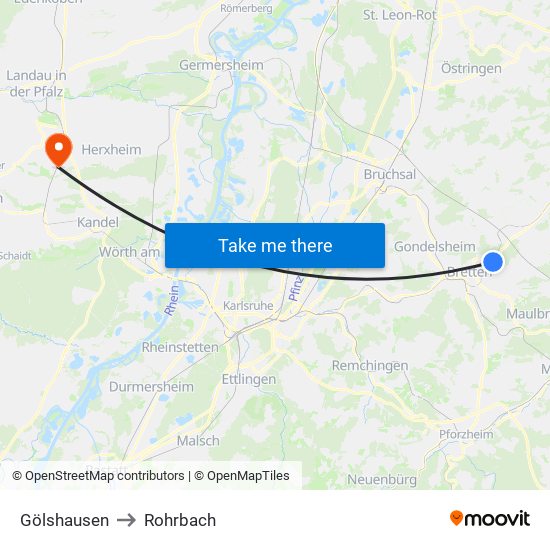 Gölshausen to Rohrbach map