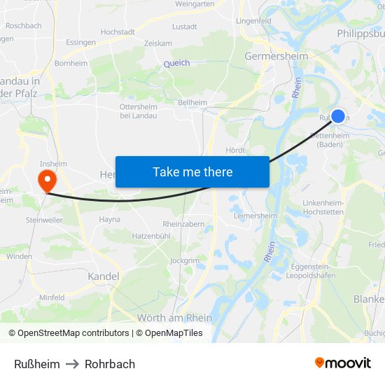 Rußheim to Rohrbach map