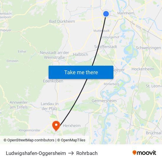 Ludwigshafen-Oggersheim to Rohrbach map