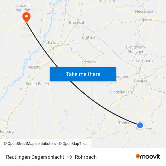 Reutlingen-Degerschlacht to Rohrbach map