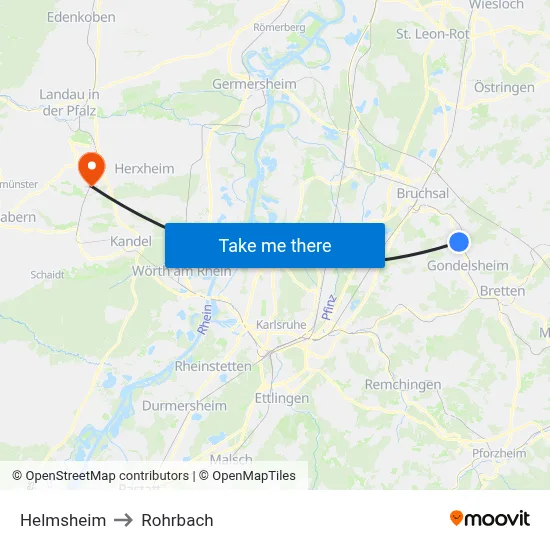 Helmsheim to Rohrbach map