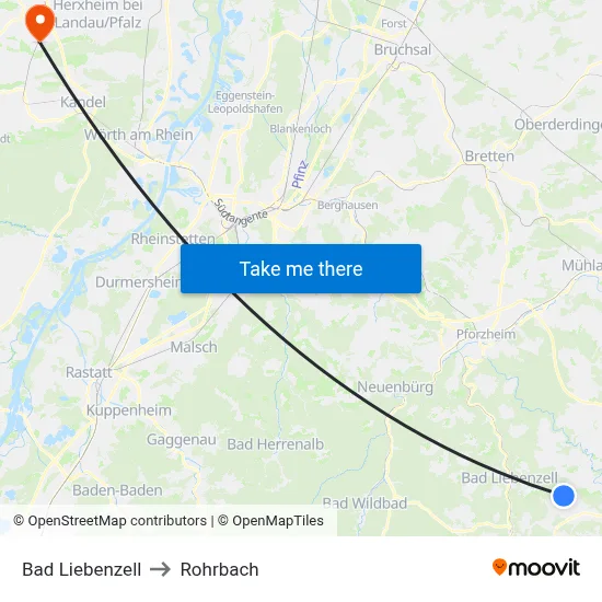 Bad Liebenzell to Rohrbach map