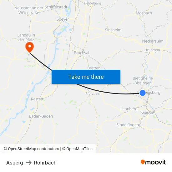 Asperg to Rohrbach map