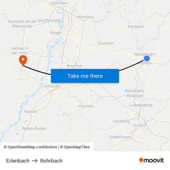 Erlenbach to Rohrbach map