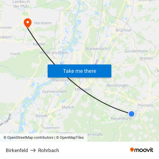 Birkenfeld to Rohrbach map