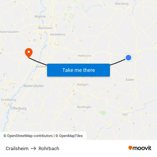 Crailsheim to Rohrbach map