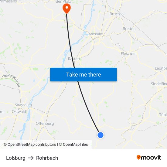 Loßburg to Rohrbach map