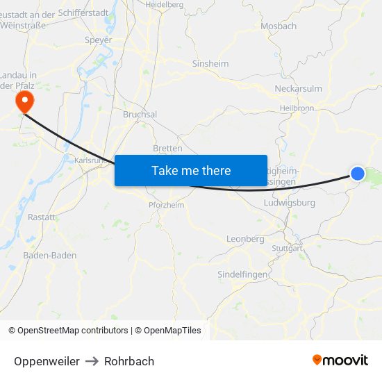 Oppenweiler to Rohrbach map