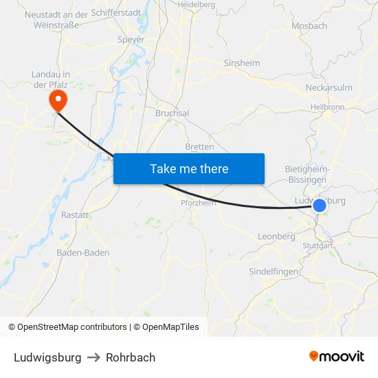 Ludwigsburg to Rohrbach map