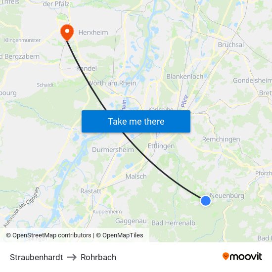 Straubenhardt to Rohrbach map