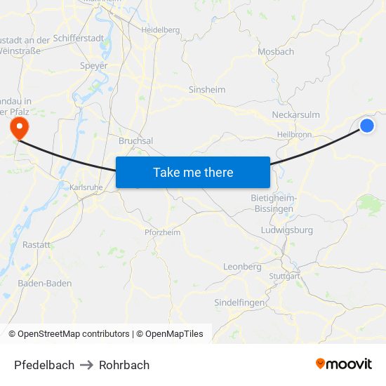 Pfedelbach to Rohrbach map