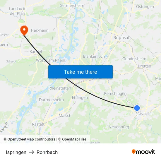 Ispringen to Rohrbach map