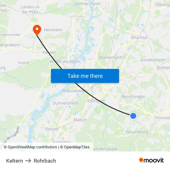 Keltern to Rohrbach map