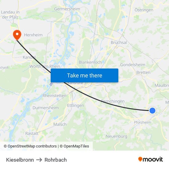 Kieselbronn to Rohrbach map