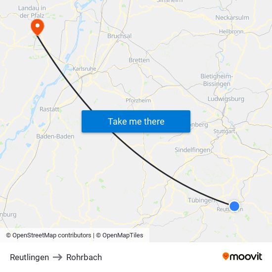 Reutlingen to Rohrbach map