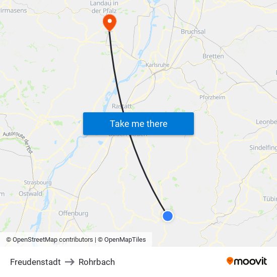 Freudenstadt to Rohrbach map