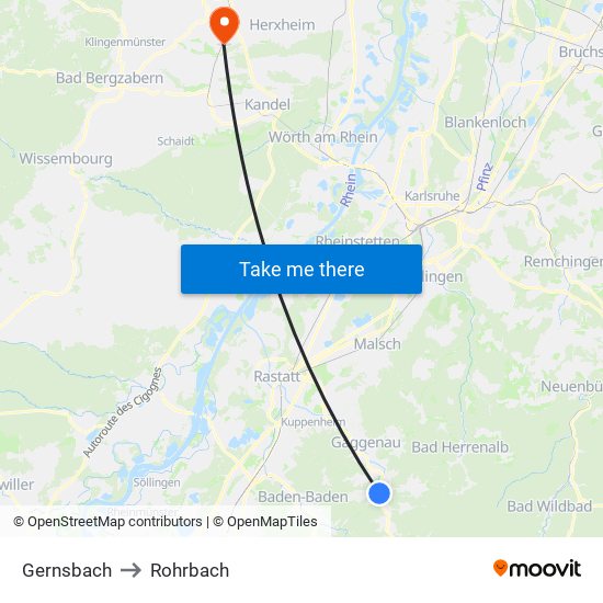 Gernsbach to Rohrbach map