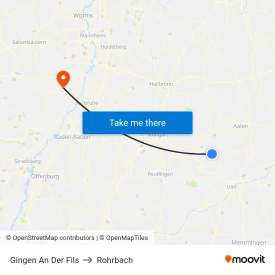 Gingen An Der Fils to Rohrbach map