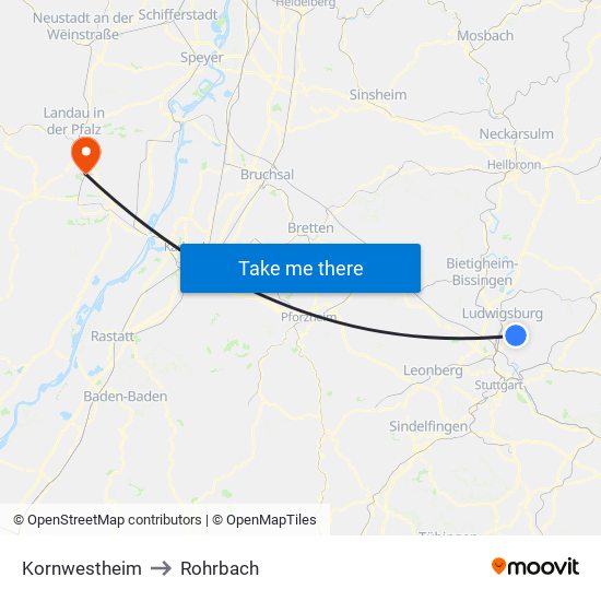 Kornwestheim to Rohrbach map
