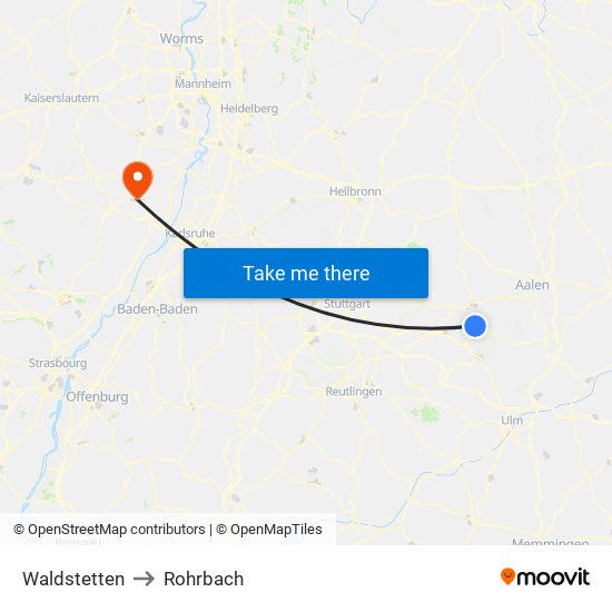 Waldstetten to Rohrbach map