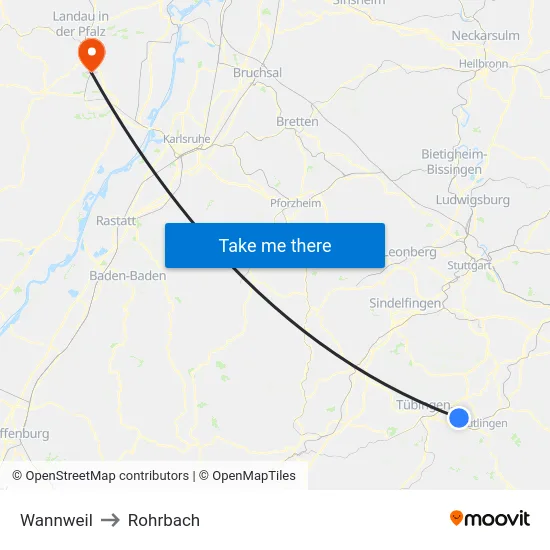 Wannweil to Rohrbach map