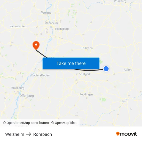 Welzheim to Rohrbach map