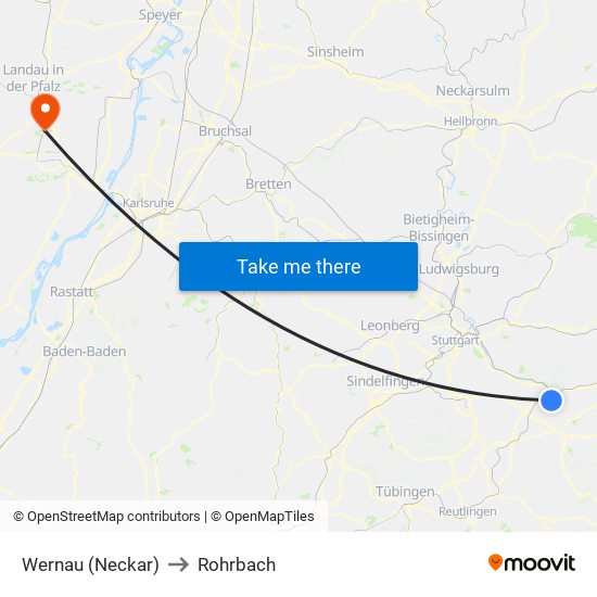 Wernau (Neckar) to Rohrbach map