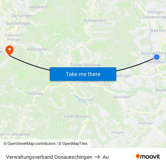 Verwaltungsverband Donaueschingen to Au map