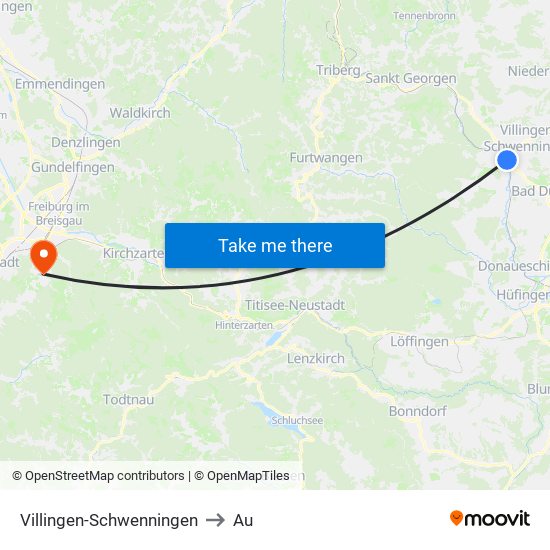 Villingen-Schwenningen to Au map