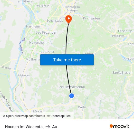 Hausen Im Wiesental to Au map