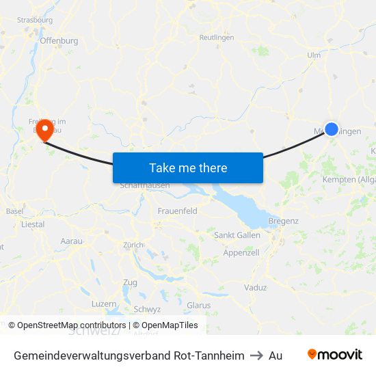 Gemeindeverwaltungsverband Rot-Tannheim to Au map