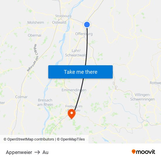 Appenweier to Au map