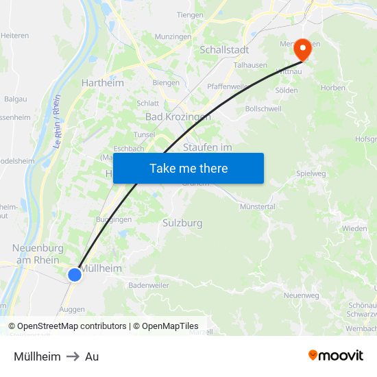 Müllheim to Au map