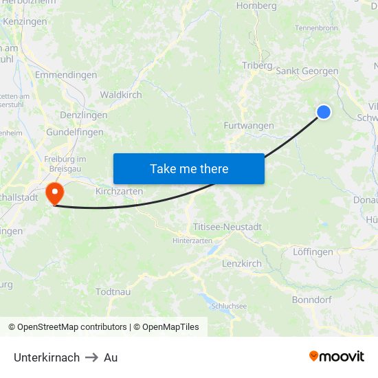 Unterkirnach to Au map