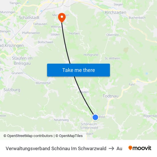 Verwaltungsverband Schönau Im Schwarzwald to Au map