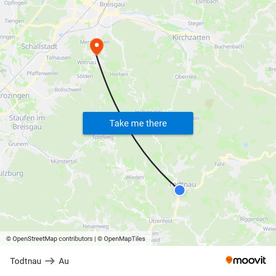 Todtnau to Au map