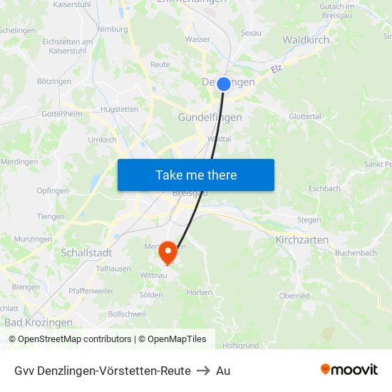 Gvv Denzlingen-Vörstetten-Reute to Au map