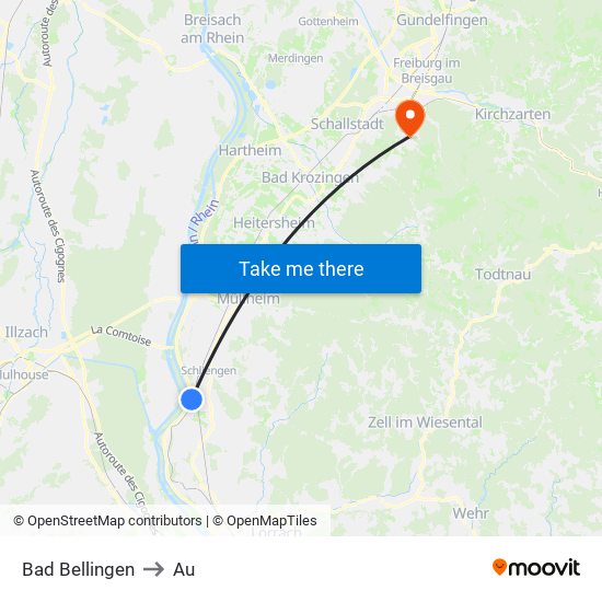 Bad Bellingen to Au map