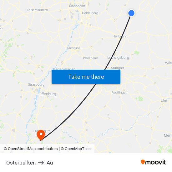 Osterburken to Au map