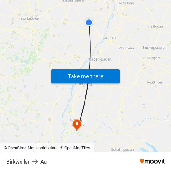 Birkweiler to Au map