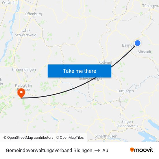 Gemeindeverwaltungsverband Bisingen to Au map