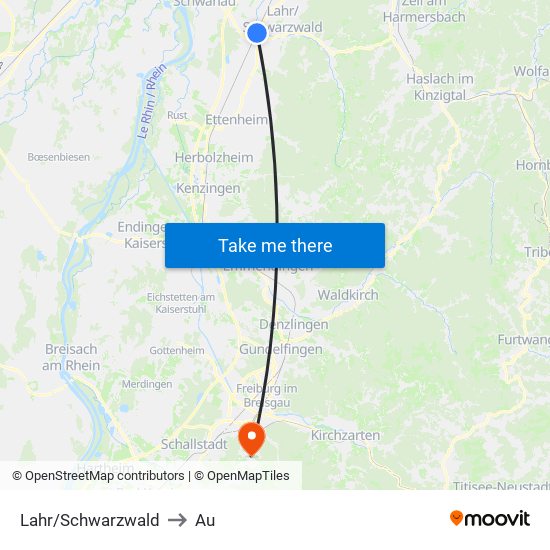 Lahr/Schwarzwald to Au map