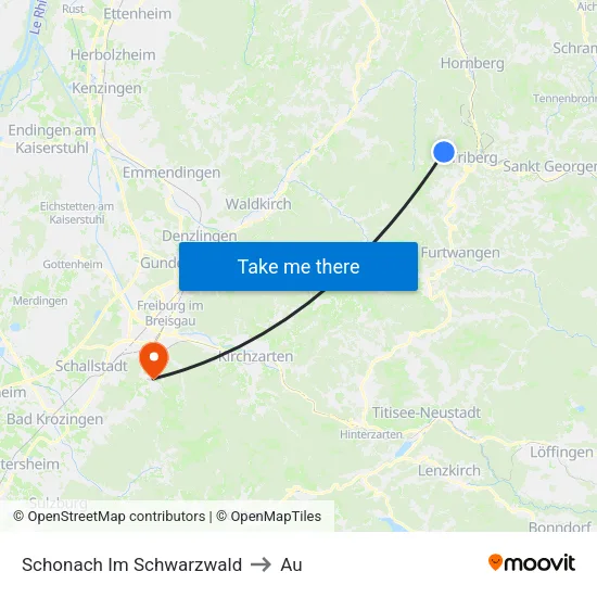 Schonach Im Schwarzwald to Au map