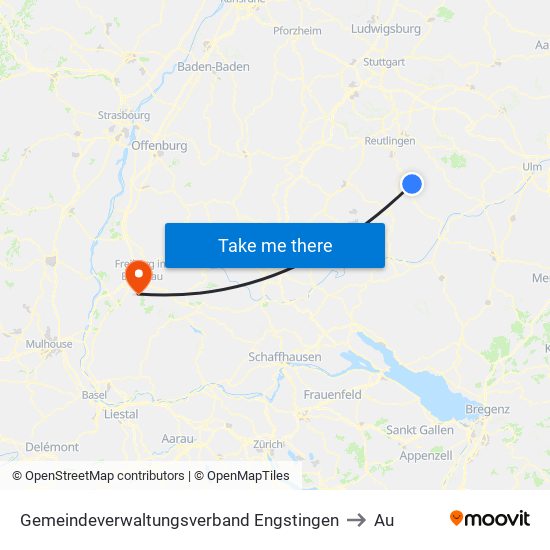 Gemeindeverwaltungsverband Engstingen to Au map