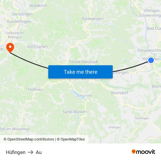 Hüfingen to Au map