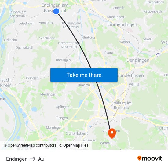 Endingen to Au map